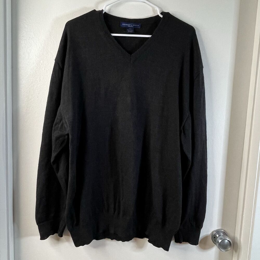 Amherst & Brock Sweater Mens 3XL Gray Lambswool V Neck Pullover Made in Italy